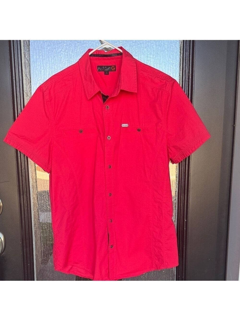 Men's coral Casual Button Down Shirt - Picture 2 of 8